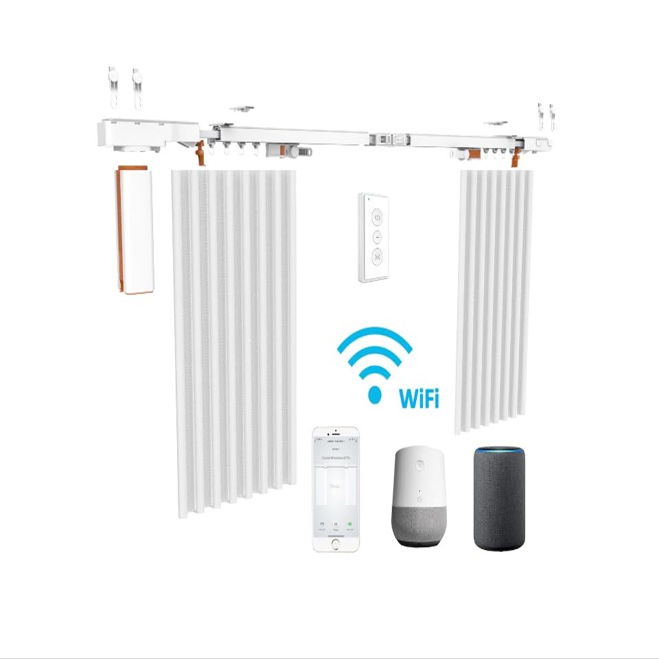 Beltless Smart Curtain System: WiFi Control, Heavy Duty, Alexa and Google Home Compatible, Adjustable Length, Easy Installation, Center Open (0-10 ft)