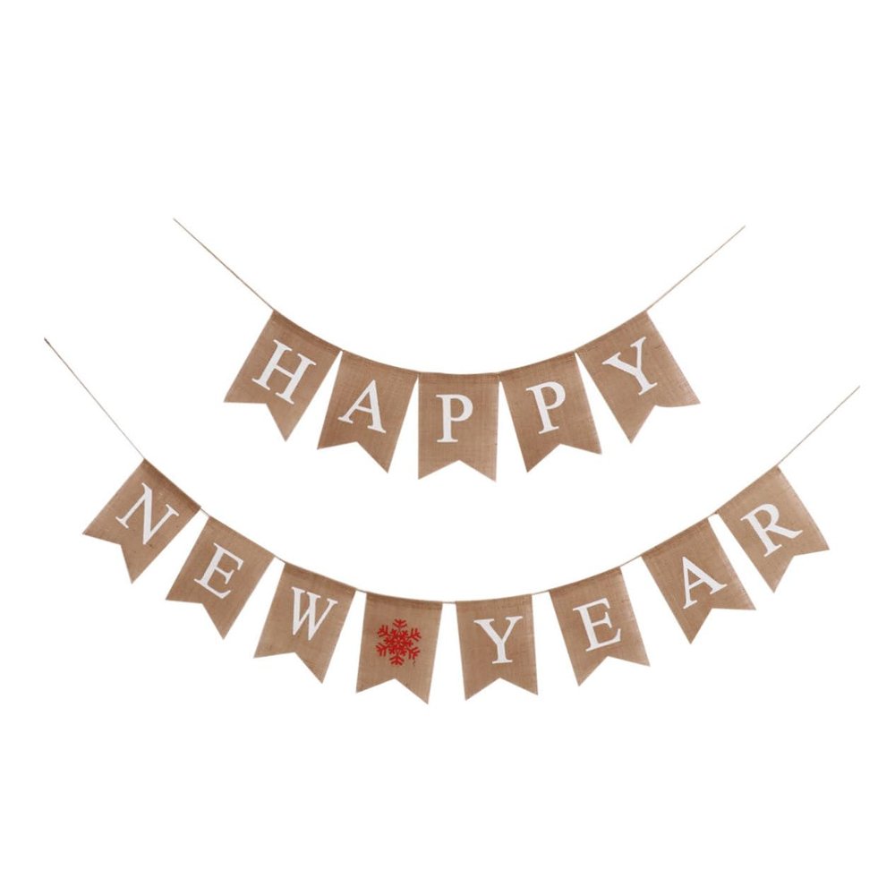 MERRYHAPY Hay New Year Party Decoration Banner Happy New Year Bunting Fabric Hanging Swirl Wall Decor