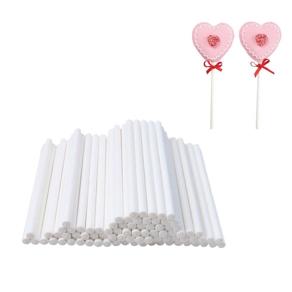 SHOWERORO 100pcs Non-bendable Paper Lollipop Sticks Cake Pop Sticks Sturdy for Cake Supplies