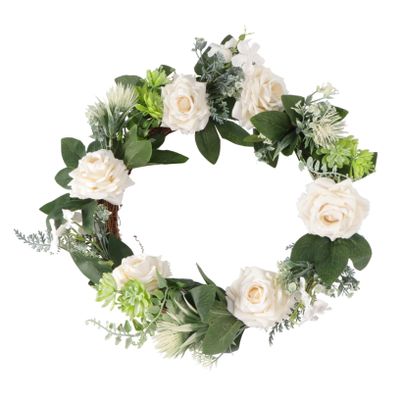 BIUDECO 1pc White Rose Garland for Spring Wedding Decor Pendant for Home and Door Decoration Floral Ornament Easy Care and Design