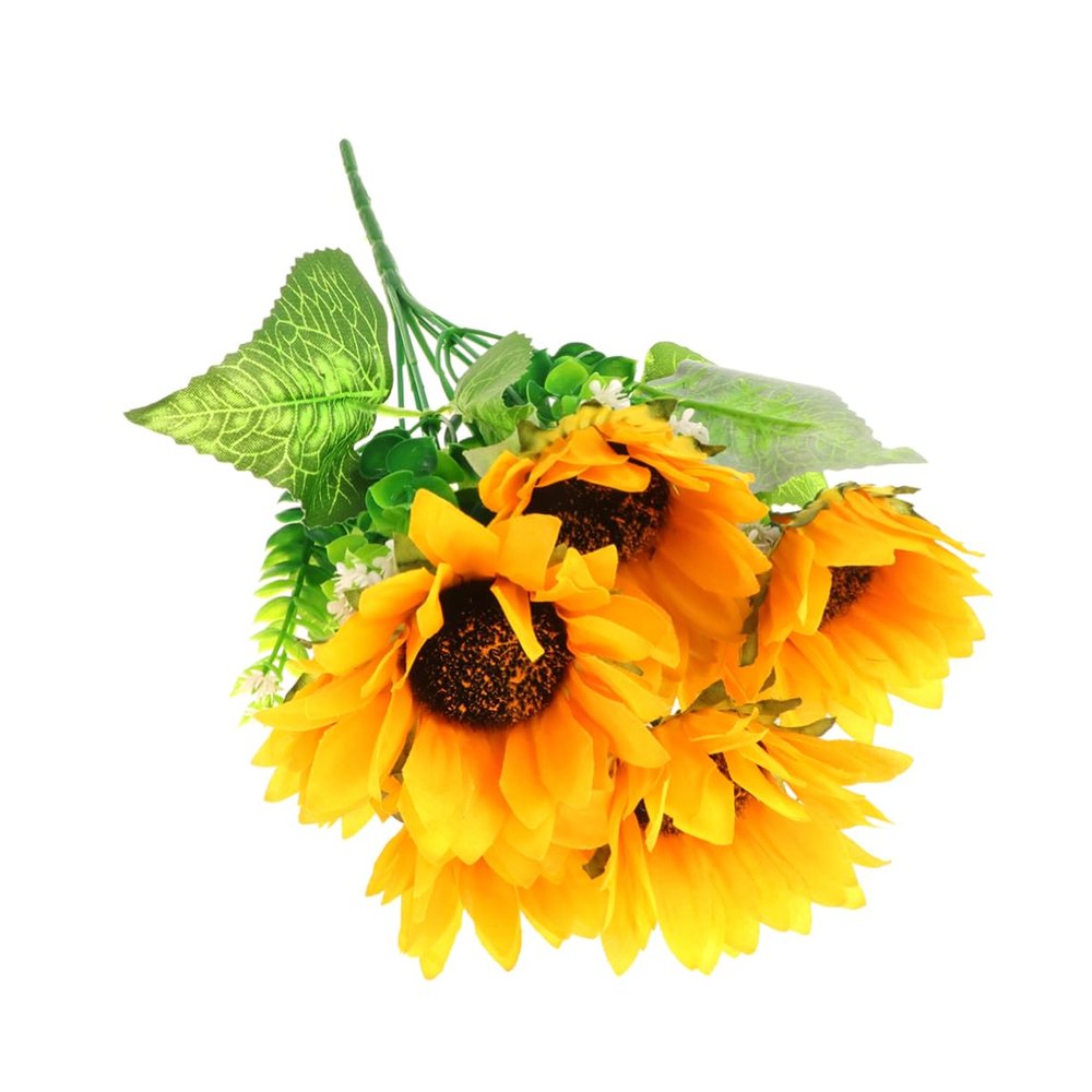 Zerodeko 7-Bifurcation Fake Sunflower Centerpiece Lifelike Artificial Sunflower Bunch for Home Party Decorations
