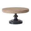 Benjara Marrie 14 Inch Round Decorative Tray, Iron Padestal Base, Wood Top, Brown and Black view 1