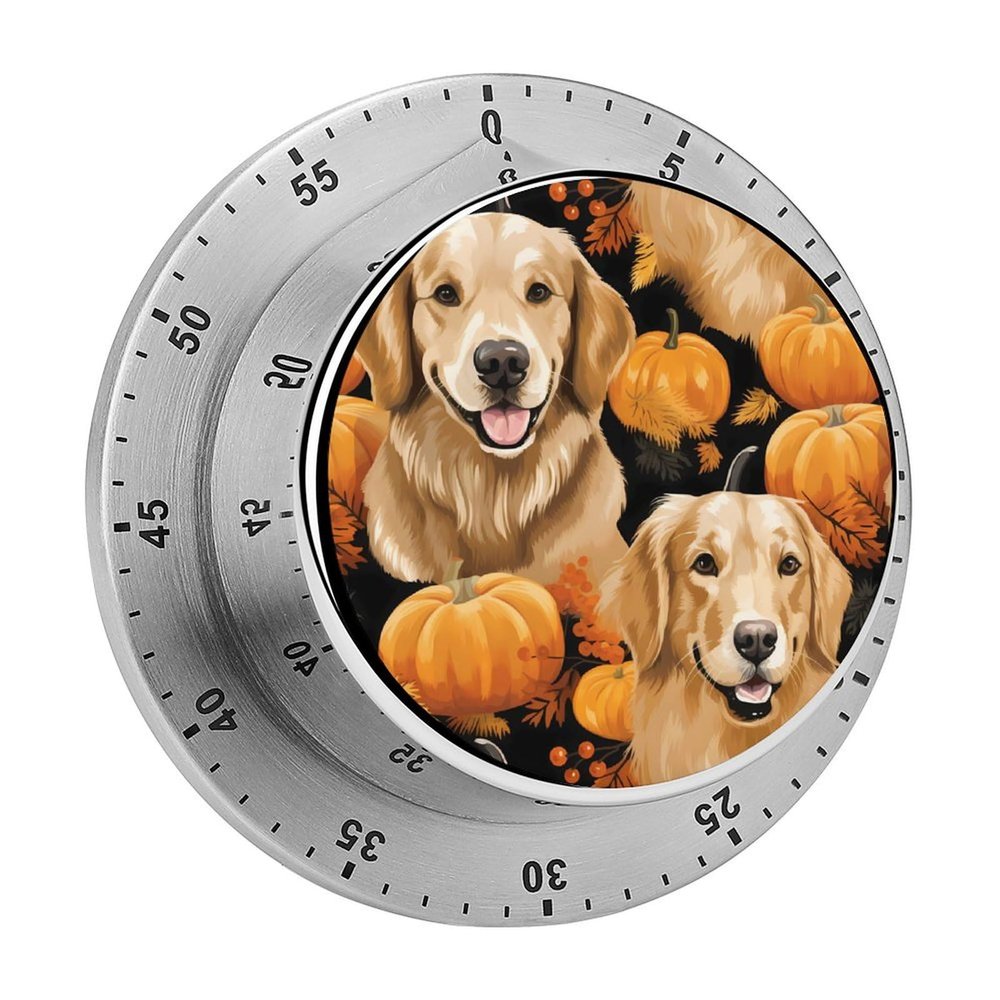 Golden Retriever Dog Pumpkin Kitchen Timer Countdown Cooking Timer Reminder Wind Up Timer for Home Study