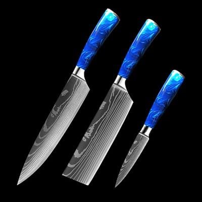 Kitchen Knife Sets, Damascus Kitchen Knife Set Laser Pattern Professional Japanese Chef Knives 440C Stainless Steel (Size : 3PCS-B)