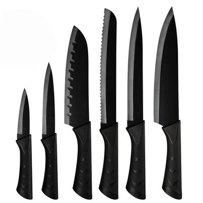 Kitchen Knife Sets, 6pcs Black Knives Set Professional Chef Knife Tool DIY Roll Bag Portable Knives Kitchen Tools Slicing Santoku Fruit Knife with cover