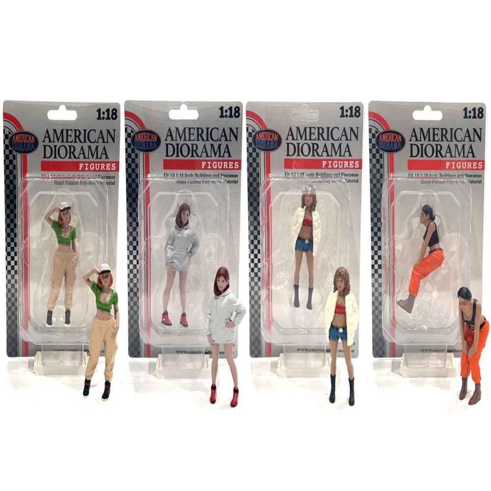American Diorama Hip Hop Girls 4 Piece Figure Set for 1/18 Scale Models 18101-18102-18103-18104