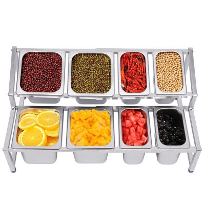 LYNICESHOP 2 Tiers Expandable Spice Rack, 13.8"-23.6" Seasoning Holder with 8 Pans Stainless, Heavy Duty Countertop Inclined Holder Adjustable Countertop Holder for Sauce Ingredients Fruits