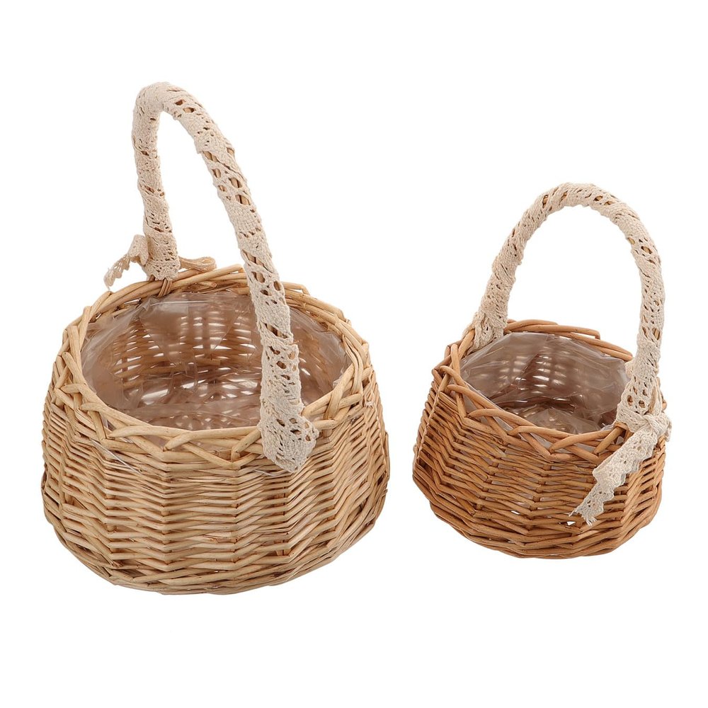 ORFOFE Wedding Flower Basket Handmade Picnic Basket Fruit Holder Tote for Home Decor