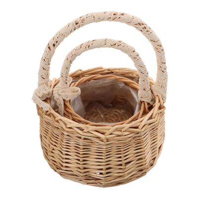 CIYODO Retro Decor En Tassel Wedding Flower Basket 2pcs Bride Basket Photo Prop Willow Woven Hampers for Bridal Flower Baskets