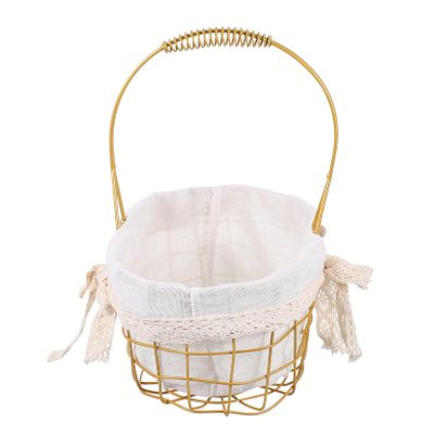 FELTECHELECTR Versatile Iron Storage Basket Small Golden Oval Flower Basket for Home Organization Picnic and Giving for Decor and Utility