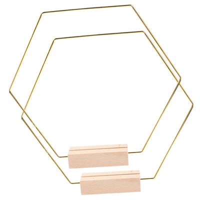 2sets Hexagonal Metal Floral Hoops Wooden Bases Decor for Weddings and Parties Metal Ornament for Crafting Elegant Centerpieces