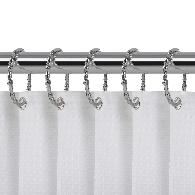 2.75 x 2.07 in. Oval Shape Rustproof Zinc Shower Curtain Hook Rings for Bathroom Chrome - Set of 12