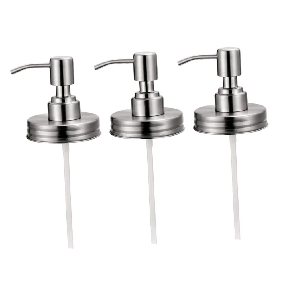 PRETYZOOM 3pcs Stainless Steel Pump Dispenser Liquid Pump for Lotion Soap and Detergent Bottles Rustproof Mason Jar for Home and Kitchen Use