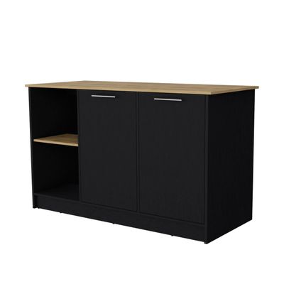 FM FURNITURE Mercury Kitchen Island,Black/Macadamia