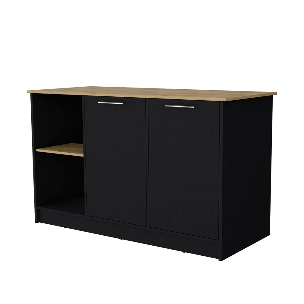 FM FURNITURE Mercury Kitchen Island,Black/Macadamia