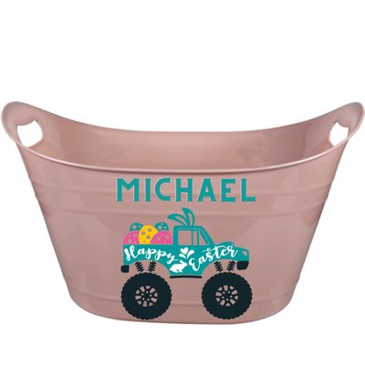 Personalized Easter Basket For Kids - Extra Large Customized Bucket - Reusable Easter Decor (Pale Pink)