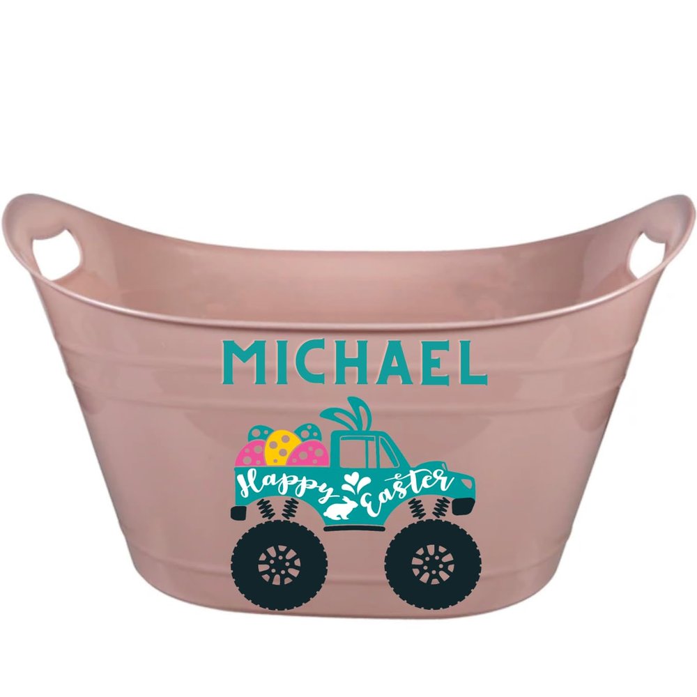 Personalized Easter Basket For Kids - Extra Large Customized Bucket - Reusable Easter Decor (Pale Pink)