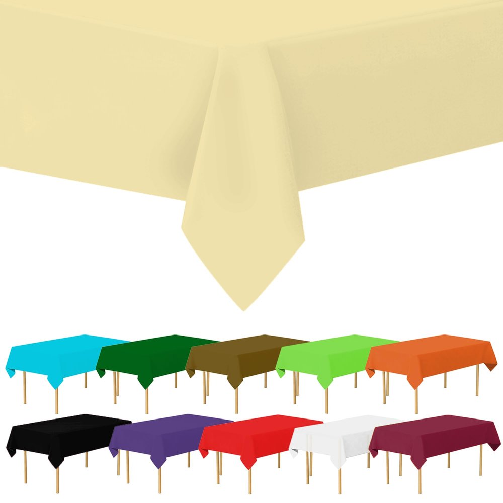 Amcrate Ivory Plastic Tablecloth Disposable, Premium Tablecloths for Rectangle Tables 54 inch. x 108 inch. Fits Tables Up to 8 Feet, Plastic Table Cloth for Party, Wedding, Holidays