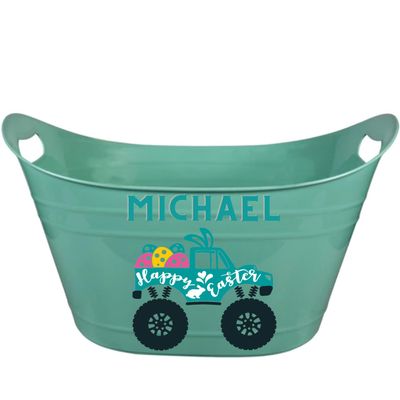 Personalized Easter Basket For Kids - Extra Large Customized Bucket - Reusable Easter Decor (Aqua)