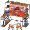 L Shaped Office Desk with Hutch & Shelves, 63" PC Gaming Computer Desk with LED L Shaped Gaming Computer Desk (Rustic) view 1