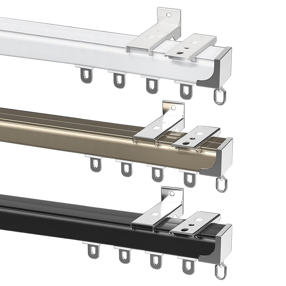 LIGUOYI Wall Track for Curtain Heavy Duty Curtain Track, Ceiling Curtain Rails with Pulleys Curtain Track Kit 0.5m to 6m for Living Room, Bedroom, Bathroom, Room Divider