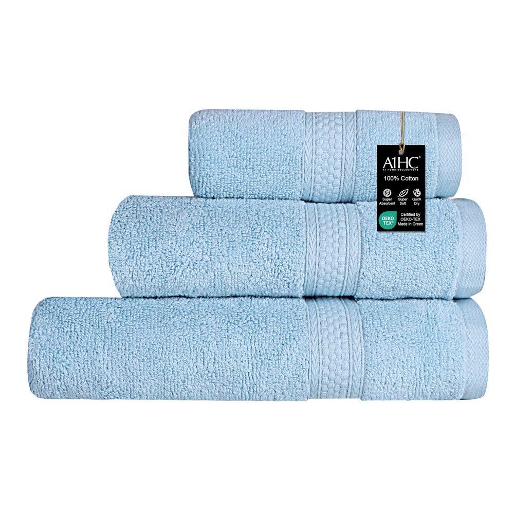 A1 Home Collections Bath Towel 500 GSM Duet Technology 100% Ring Spun Cotton Quick Dry & Highly Absorbent Towels, Zero Twist, Low Lint, Ultra Soft (Chambray Blue, Towel Sets Pack of 3)