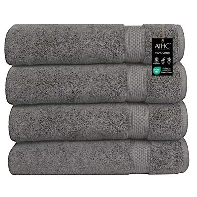 A1 Home Collections Bath Towel 500 GSM Duet Technology 100% Ring Spun Cotton Quick Dry & Highly Absorbent Towels, Zero Twist, Low Lint, Ultra Soft (Charcoal, Bath Towel (24x48) Pack of 4)