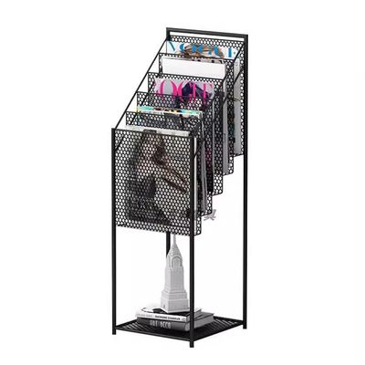 zktoermn Newspapers, Magazines, and Newspaper Racks, Floor Standing Ironwork CD DVD Racks Stepped Design Magazine Rack Children's Picture Book Stand (Color : Black, Size : 30x30x87cm)