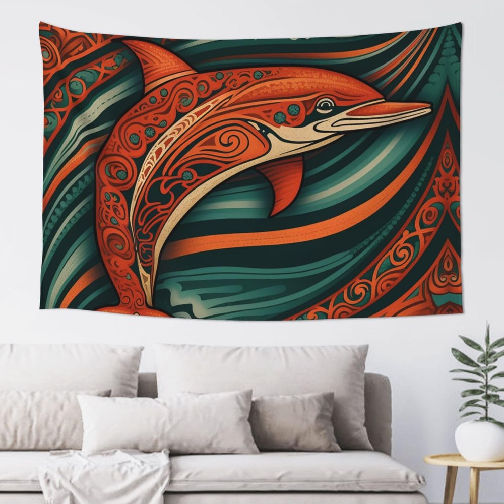 YYGGWL Dolphin Illustration Print Tapestry Wall Hanging Lightweight Personalized Wall Blanket For Bedroom Living Room Dorm Party Wall Art Decor 60 X 40 Inches