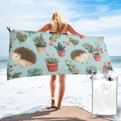 NONHAI Beach Towel Hedgehog Potted Flower Microfiber Bath Towels Quick Dry Towel for Swimmers Sand Proof Beach Towels Absorbent Bathroom Towel for Hotel Gym Spa Yoga Bath Towel 27.5"x55"