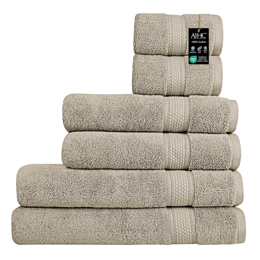 A1 Home Collections Bath Towel 500 GSM Duet Technology 100% Ring Spun Cotton Quick Dry & Highly Absorbent Towels, Zero Twist, Low Lint, Ultra Soft (Plaza Taupe, Towel Sets Pack of 6)