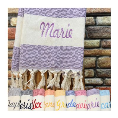 3b textile Personalized Turkish Towels with Embroidered Name, Bulk Bachelorette Party Favors for Bridesmaids, Custom Soft Cotton Beach Towel, Wedding Gift, Decorative Towels with Tassels (Purple)