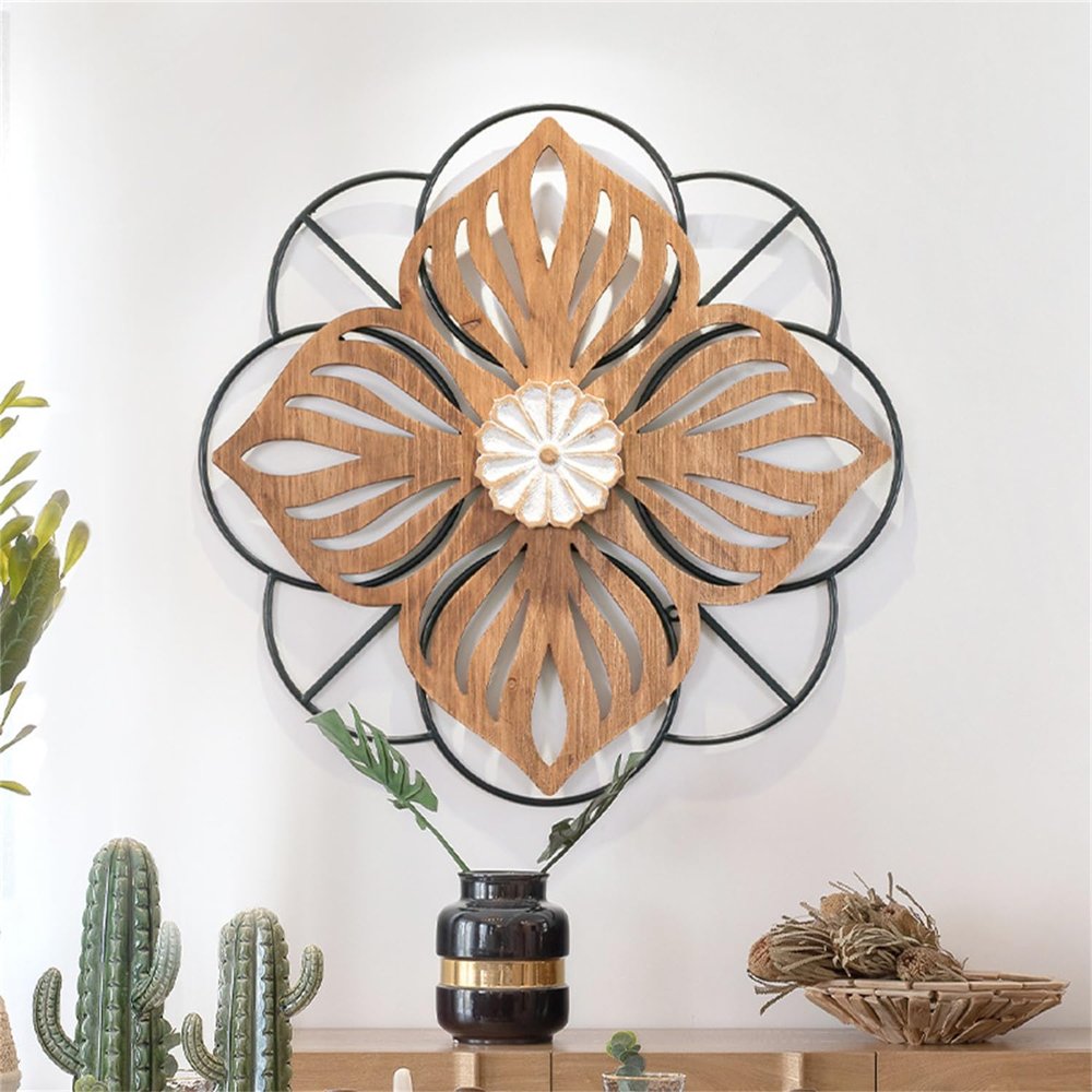 MENALGNDI Flowers Wall Decor Wall Art, Farmhouse Wall Decor Rustic Wood Round Wall Art Hanging Decoration for Home Bedroom Living Room Decor