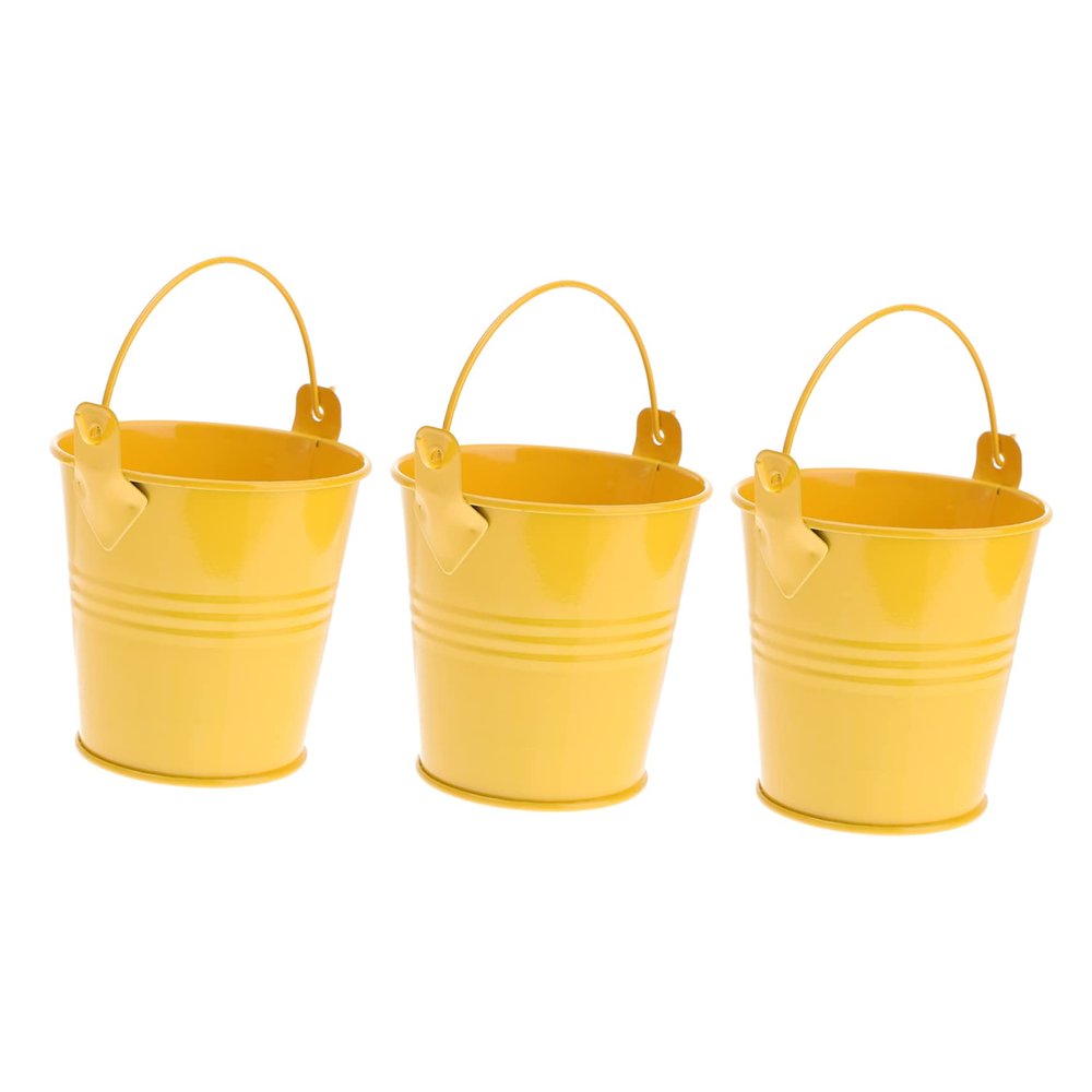 RORPOIR 3pcs Mini Bucket Yellow Pot French Fries Tin Pails Rustic Bucket Mini Plant Containers Favor Pail s French Fries Decor Tinplate Drum Galvanized
