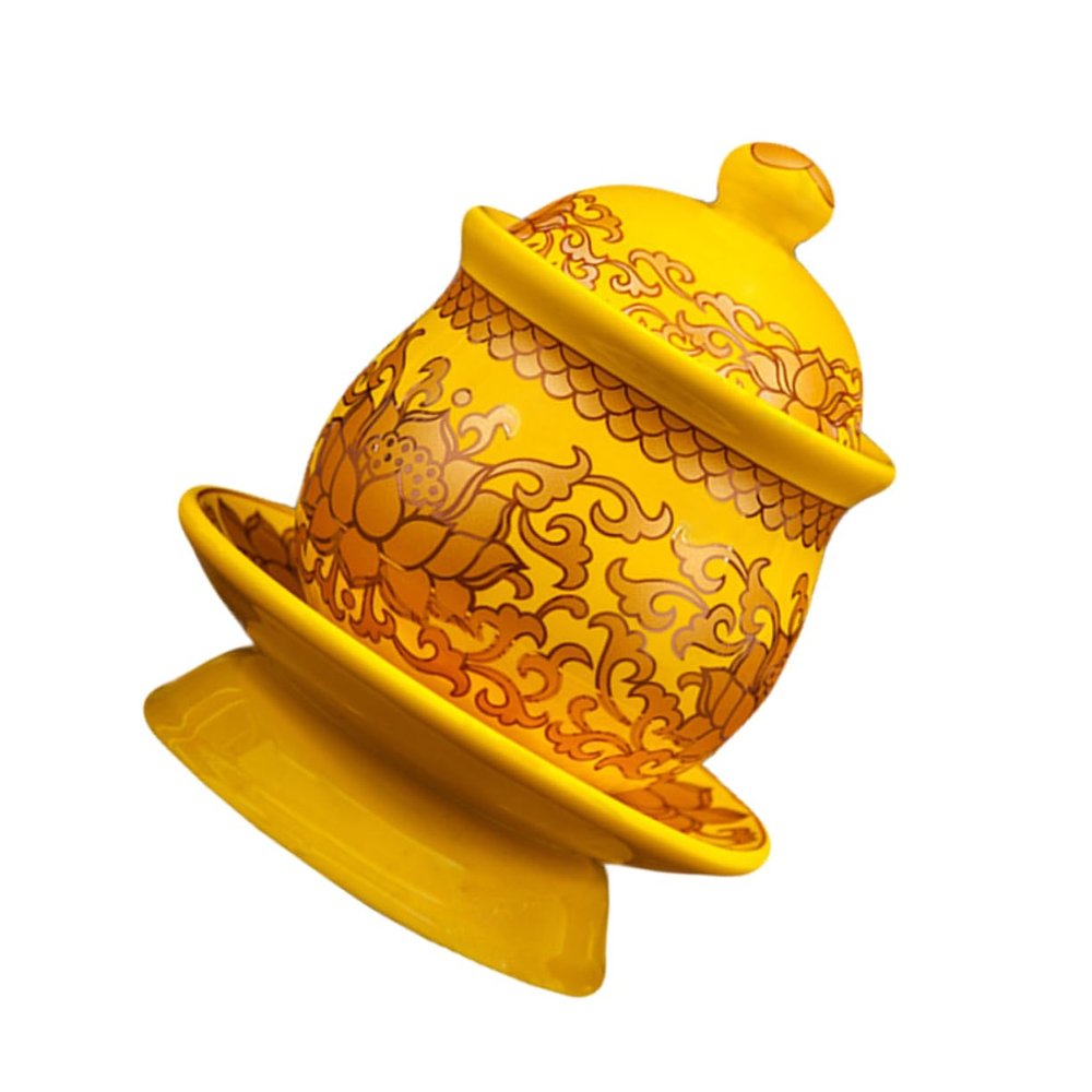 BIUDECO Ceramic Offering Cup for Buddha Worship Medium Lotus Container for Buddhist Rituals and Decoration Aging Resistant Auspicious Patterns