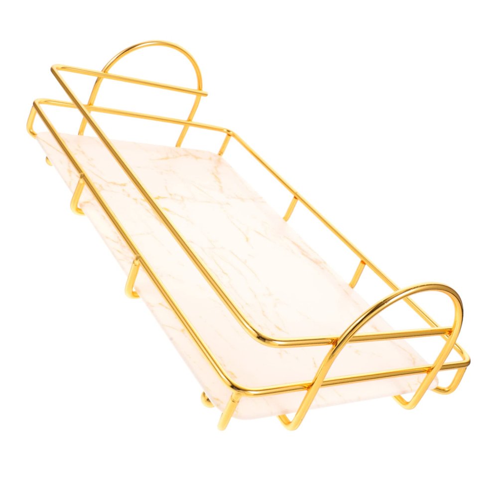 Beatifufu Bathroom Countertop Storage Shelf Multi-Purpose Cosmetic Organizer for Makeup Shampoo and Toiletries Single-Layer Rack Elegant Gold and White Design