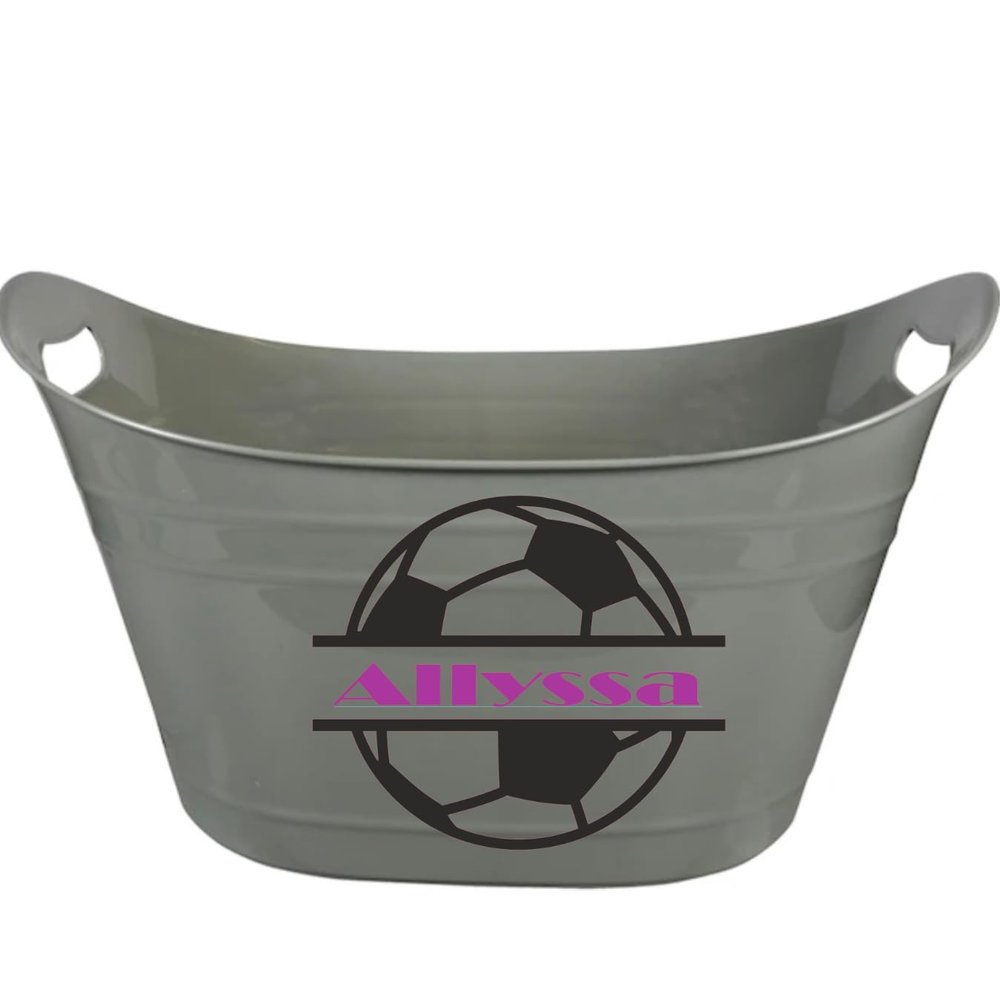 Personalized Easter Bucket - Customized Soccer Basket With Name - Unique Keepsake For Kids (Gray)