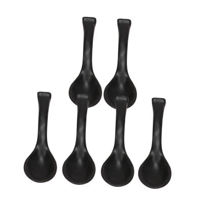 PRETYZOOM 6pcs Multi-function Soup Spoon Black Matte Finish for Home Restaurant Use - and Stylish Tableware for Serving Porridge and Soups