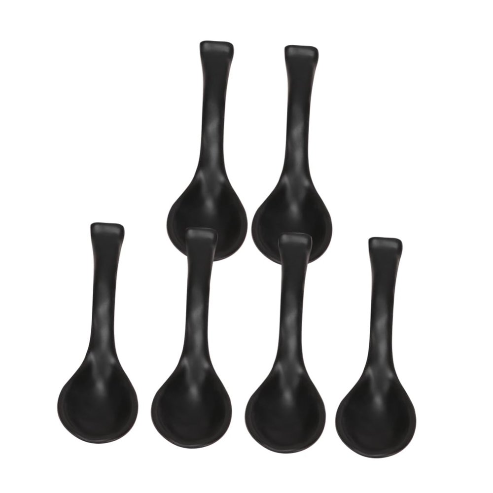 PRETYZOOM 6pcs Multi-function Soup Spoon Black Matte Finish for Home Restaurant Use - and Stylish Tableware for Serving Porridge and Soups