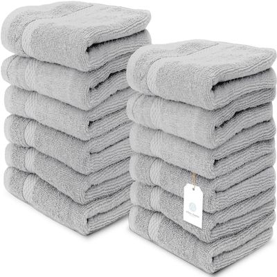 White Classic Luxury Cotton Washcloths 13x13 Inch - 650 GSM Turkish Cotton | Hotel, Spa, Bathroom Face Towel | 12 Pack, Dolphin Gray