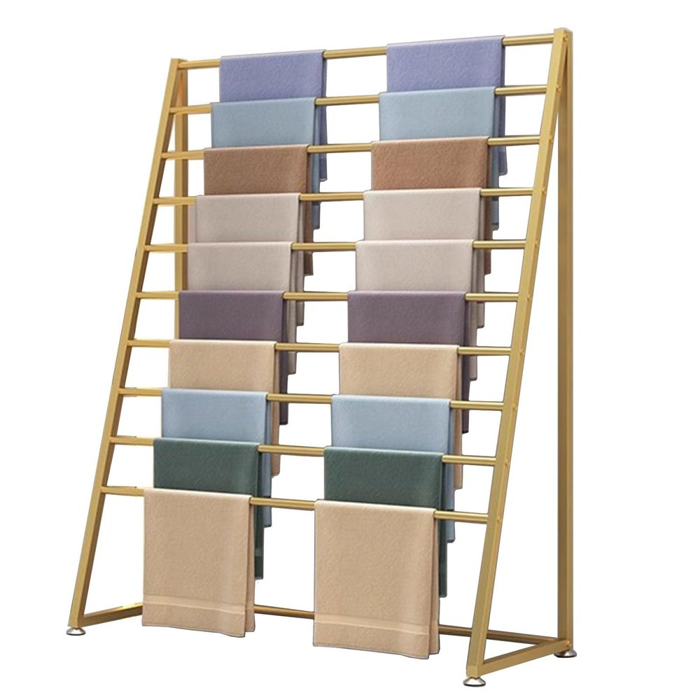 Ribbon Organizer Rack Craft Room Freestanding Metal Scarf Display Rack, Commercial 10 Layer Hanging Stand for Wrapping Paper/Shawl/Headcloth/Bath Towel, Retail Stores Organizer Shelf ( Color : Gold ,