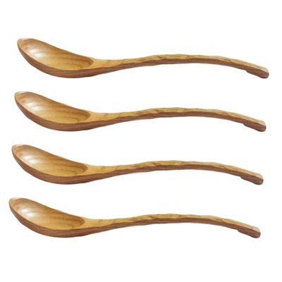 PRETYZOOM 4pcs Wooden Soup Spoons Tortoise Shell Pattern Hand Carved Cooking Utensils Eco-friendly Kitchen Utensils