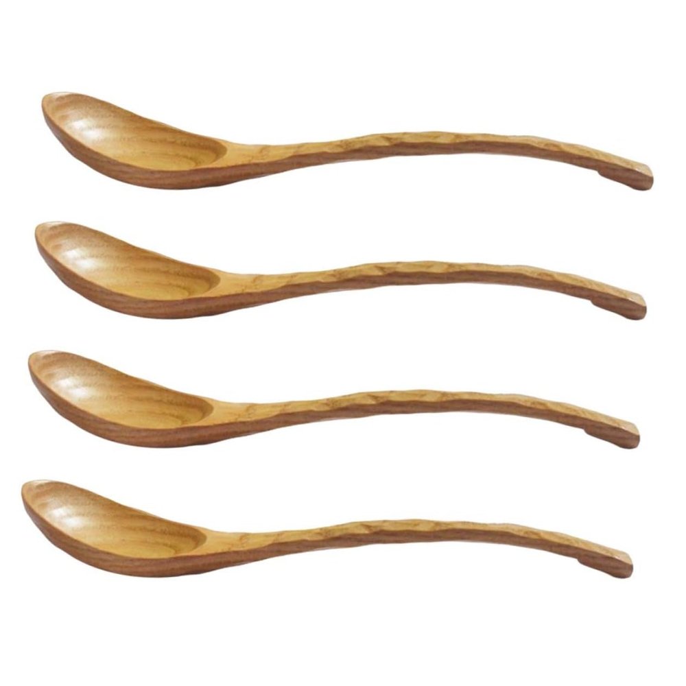 PRETYZOOM 4pcs Wooden Soup Spoons Tortoise Shell Pattern Hand Carved Cooking Utensils Eco-friendly Kitchen Utensils