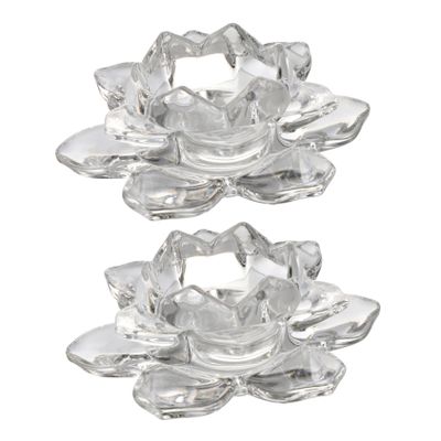 PRETYZOOM 2pcs Lotus Candleholder Decor Buddhist Candlestick Decor Glass Lotus Candlestick Holder