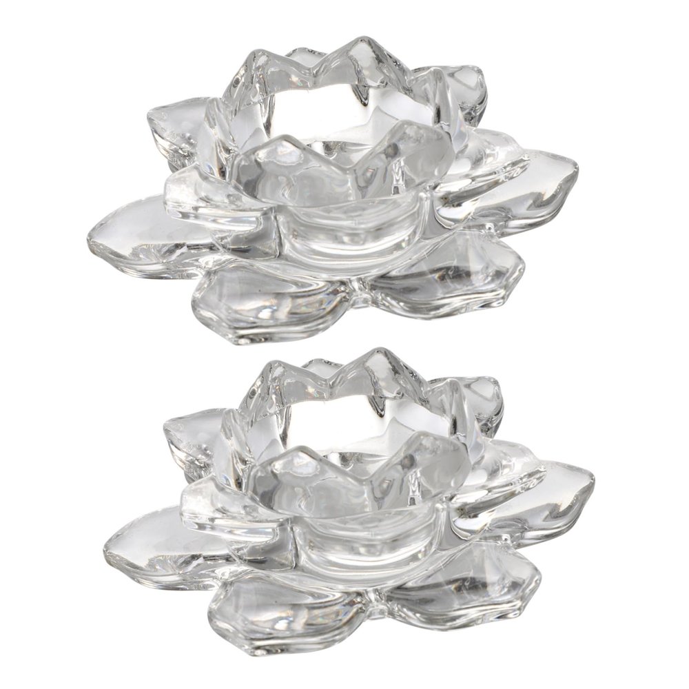 PRETYZOOM 2pcs Lotus Candleholder Decor Buddhist Candlestick Decor Glass Lotus Candlestick Holder