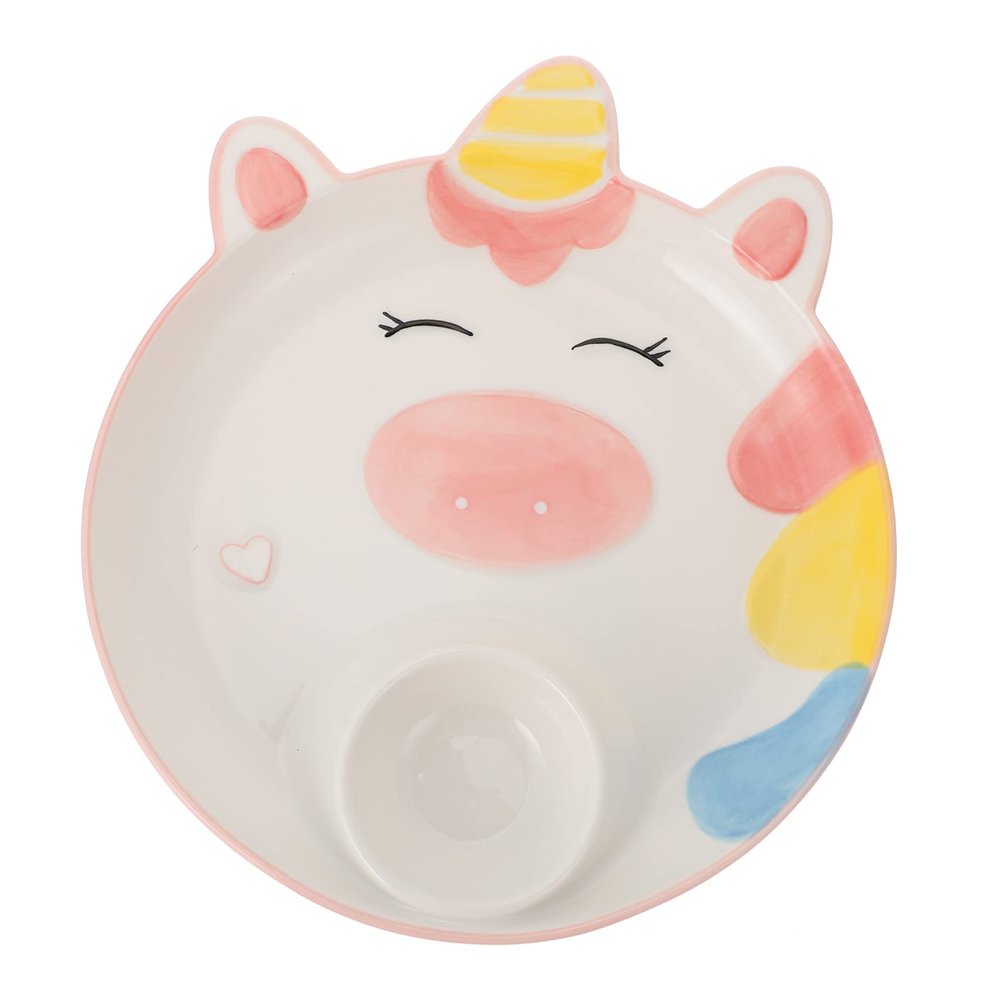 LABRIMP 1pc Ceramic Dumpling Plate Sauce Dish for Dipping Hand-painted Cute Cartoon Design for Serving Sushi Snacks and Appetizers Gatherings