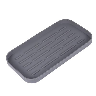 PRETYZOOM Nonslip Silicone Draining Tray Multi-Functional Dish Drying Mat Space-Saving Kitchen Accessory for Cups Spoons and Wine Glasses Grey