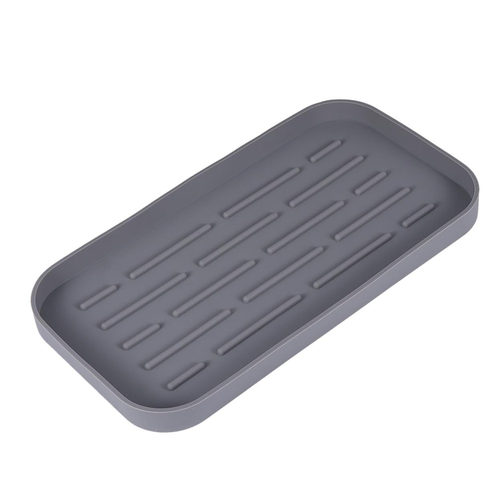 PRETYZOOM Nonslip Silicone Draining Tray Multi-Functional Dish Drying Mat Space-Saving Kitchen Accessory for Cups Spoons and Wine Glasses Grey