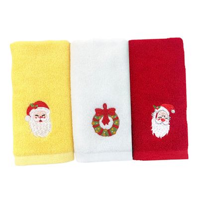 Beatifufu 3pcs Christmas Face Towels Soft Cotton Fabric Embroidered Holiday Designs for Daily Use and Festive Celebrations