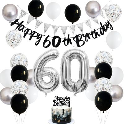 60th Birthday Decorations for Men, Navy Blue Silver 60th Birthday Balloons with Blue Happy 60th Banner 70 Cake Topper Decor Number 60 Balloon for Women 60th Party Decoration